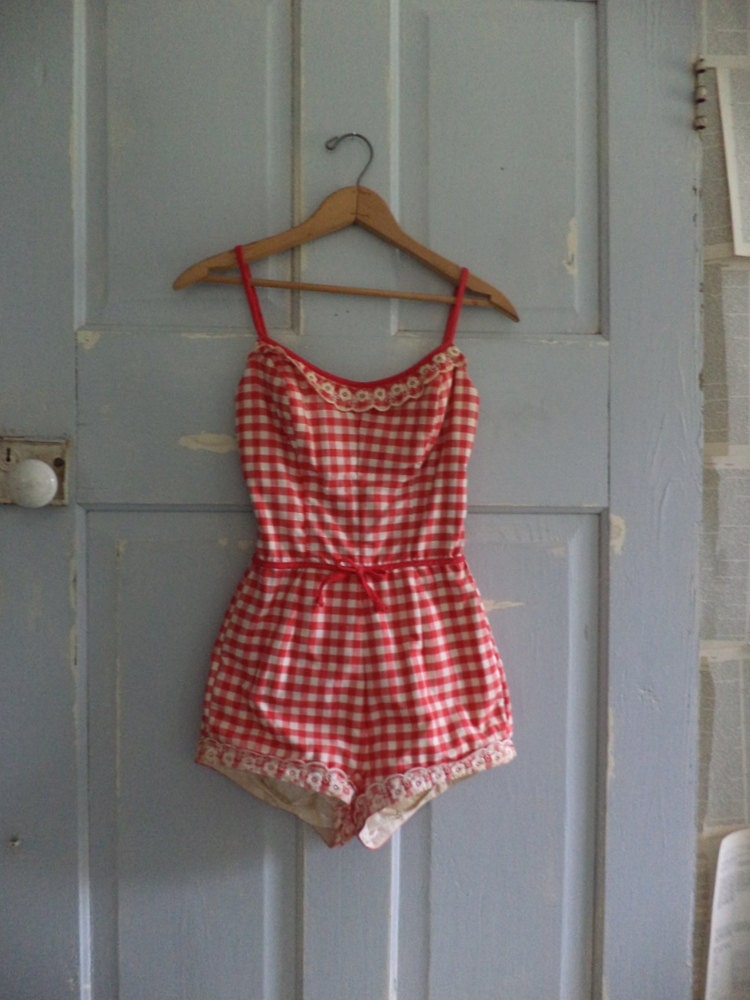 1950s Bathing Suit Red 50s One Piece Bathing Suit Jantzen XS