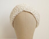 SALE Woven Rattan Turban - Ivory Rattan 60s Turban - Italian Made Turban