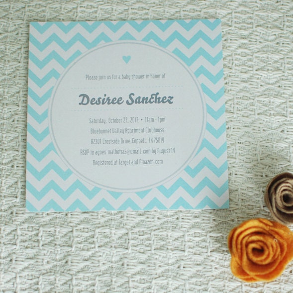 CHEVRON - customized printable square baby shower invitation, blue green pink yellow