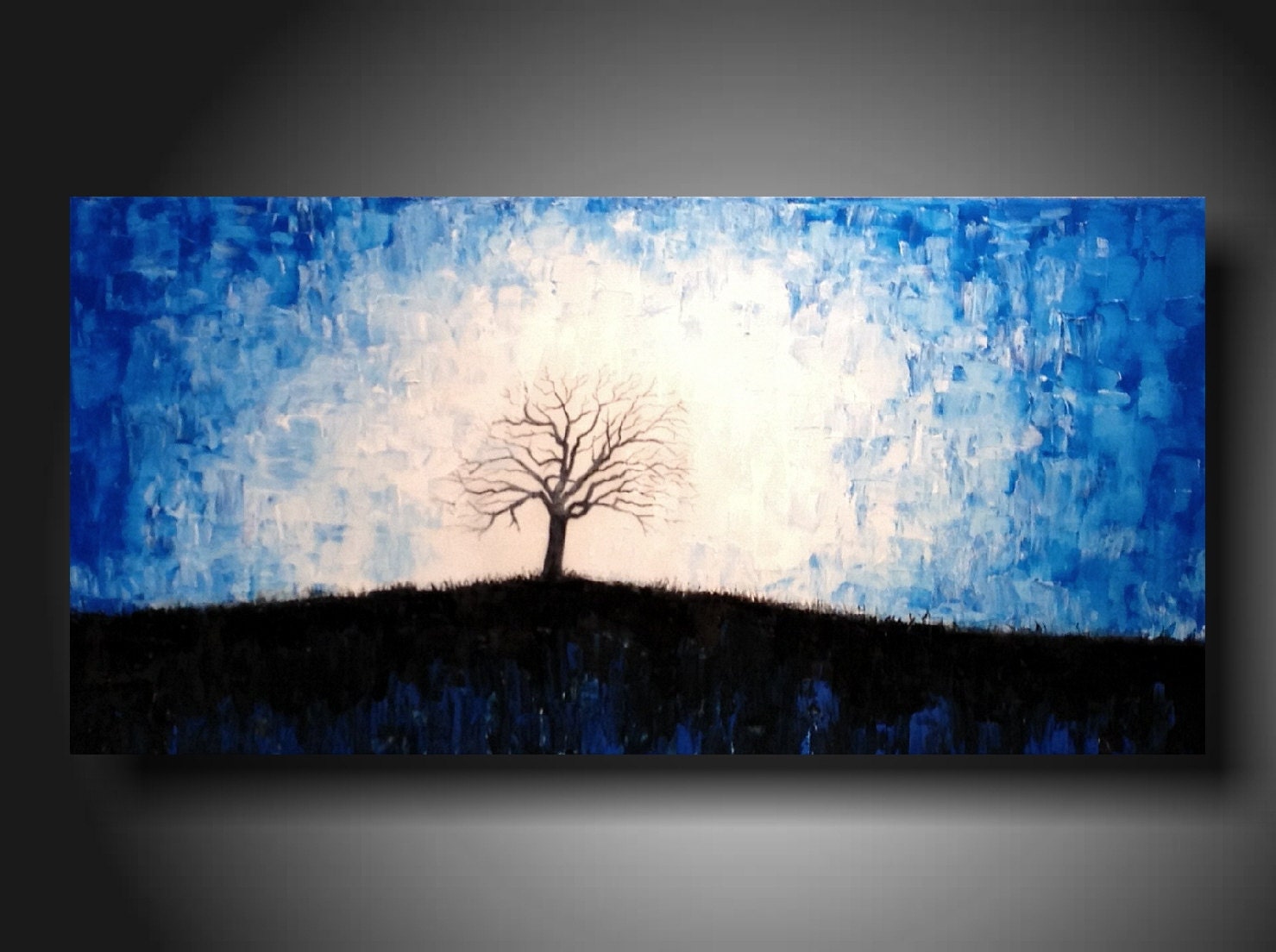 Large Abstract paintings Landscape Heavy textured 18 X 36 Inches  ------- In time --- blue Jmjartstudio