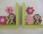 Hand painted wooden monkey bookends to match jungle jill bedding