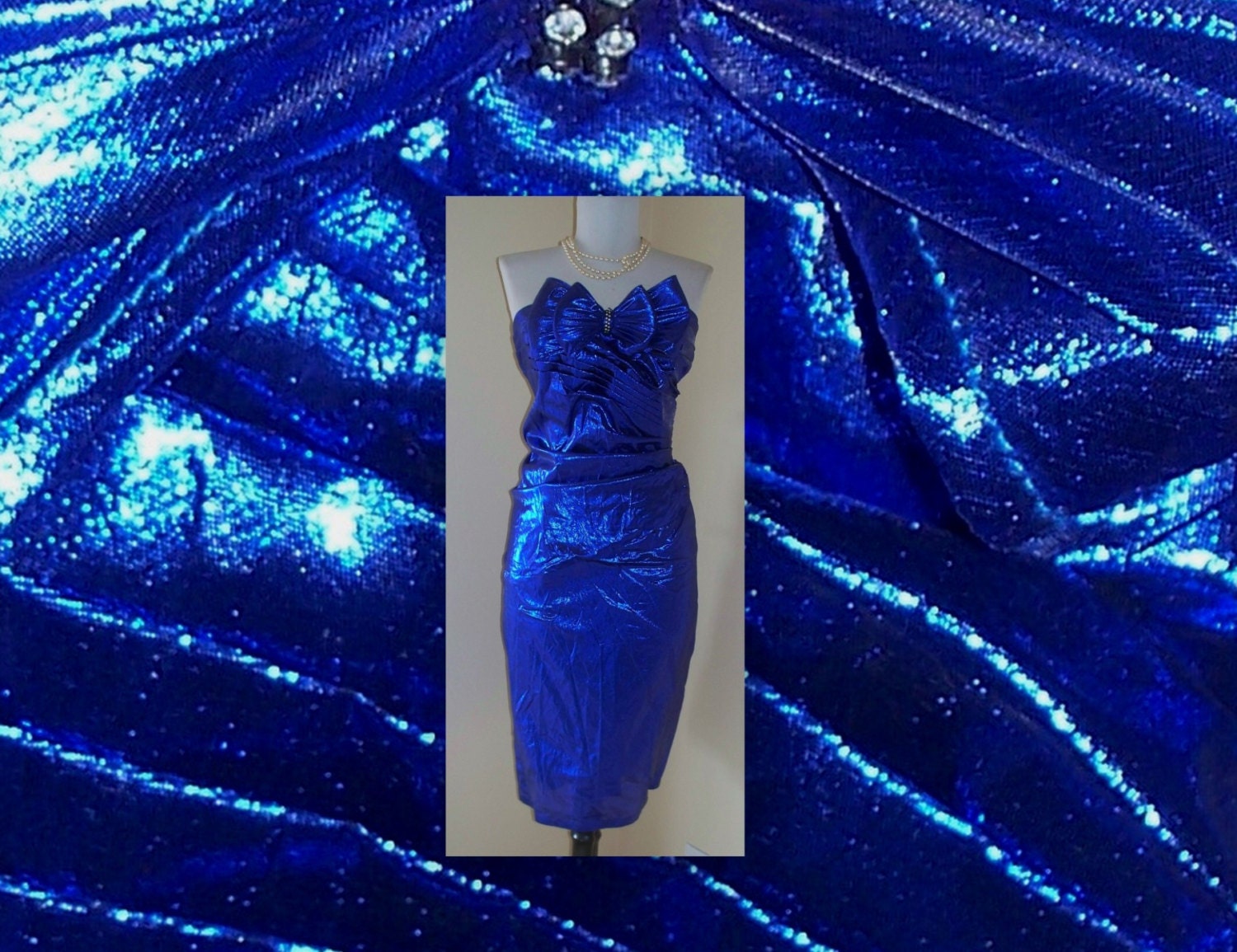 80s Bombshell Gunne Sax - strapless - metallic blue- let your light shine