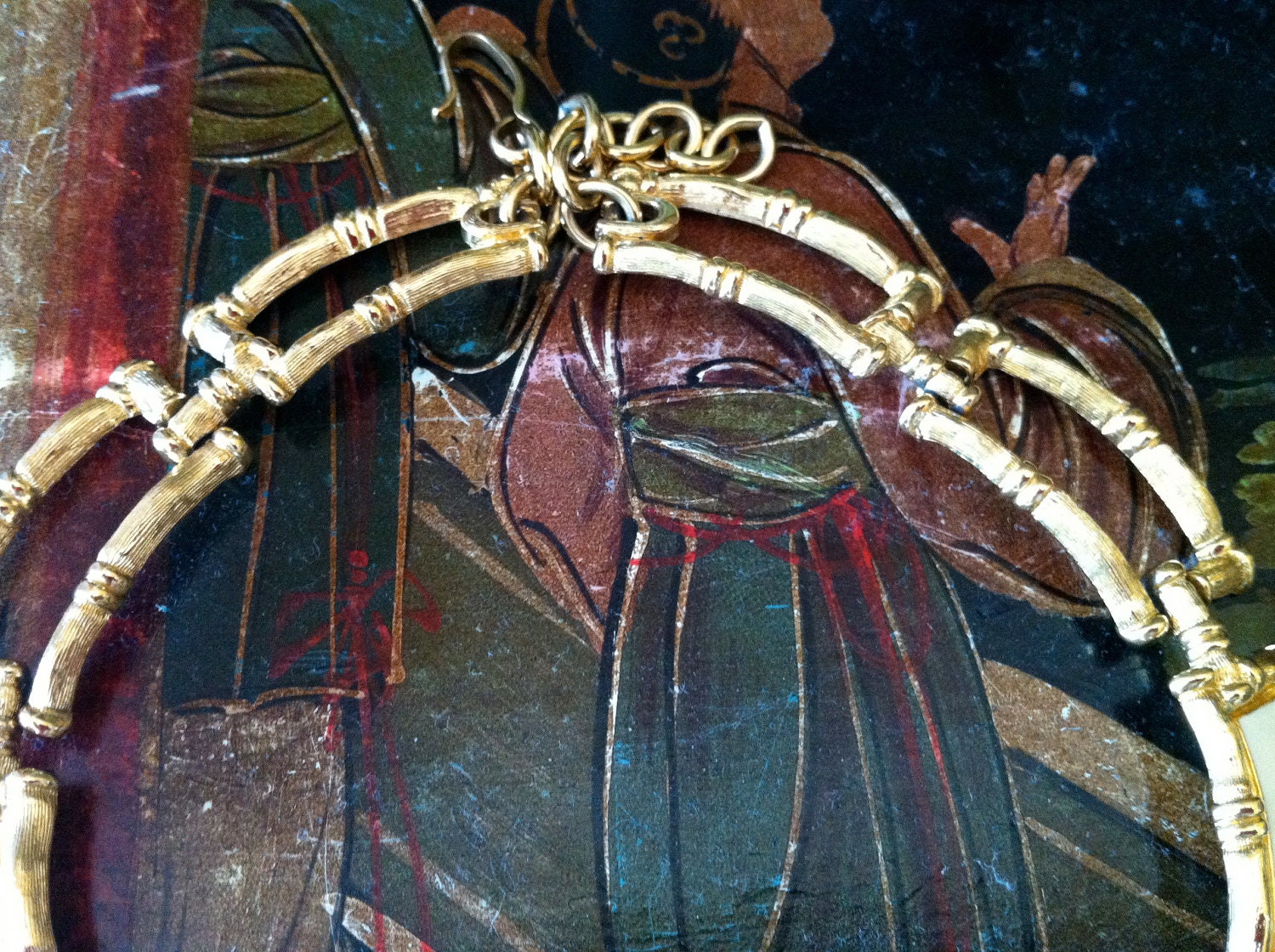 Monet Gold Tone Enamel Bamboo Choker