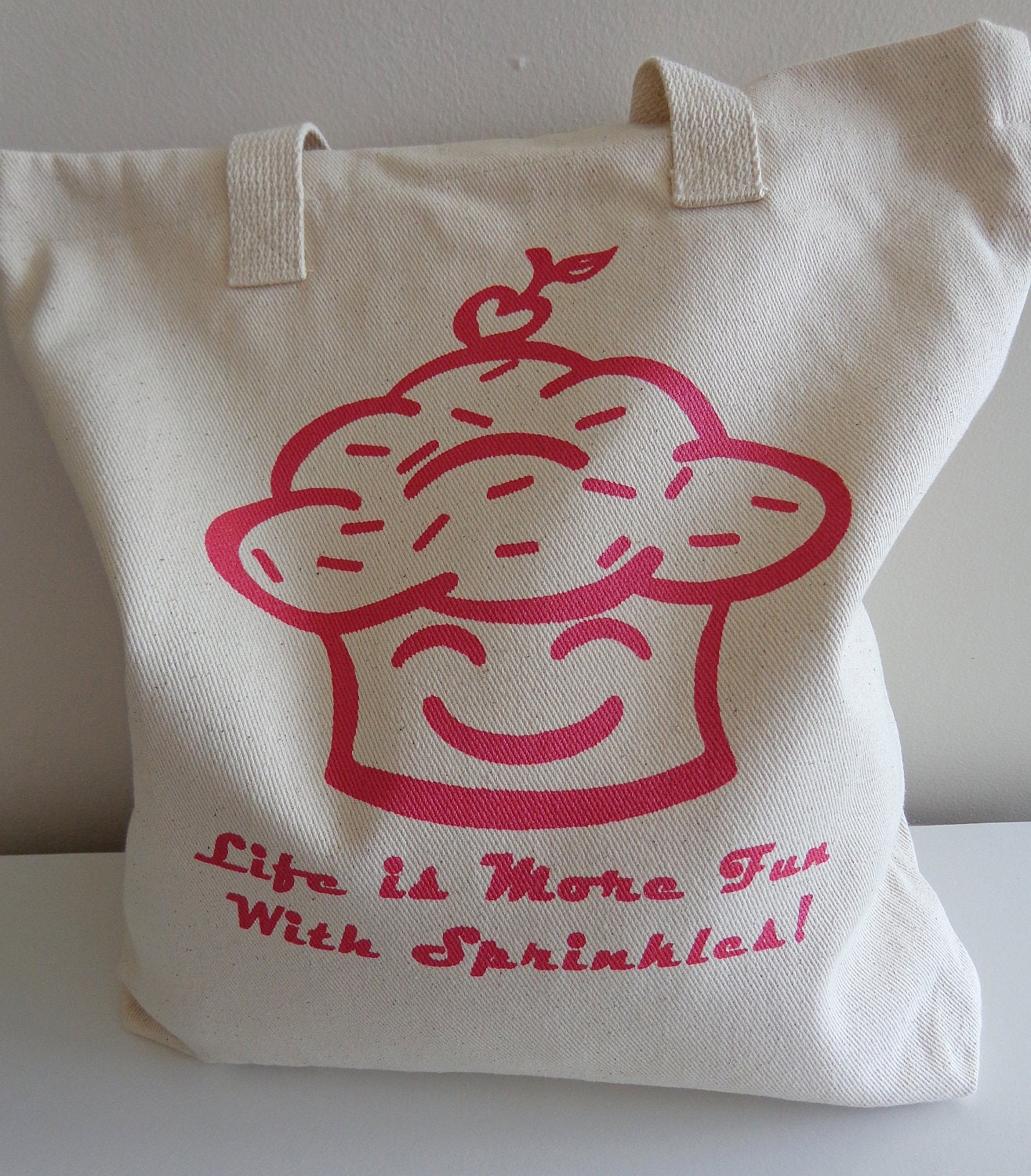Cupcake Canvas Tote Bag - Happy Pink