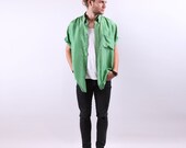 Vintage Green Silk Shirt for Men / Fresh Green Mens Shirt / Large