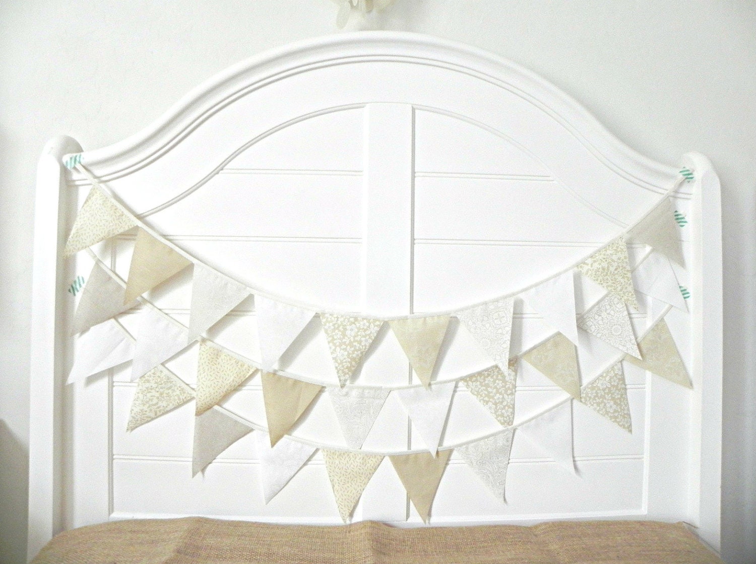 White Country Wedding Fabric Bunting Pennant Garland Decoration 9 Feet / Romantic Vintage and Handmade Wedding Il_570xn