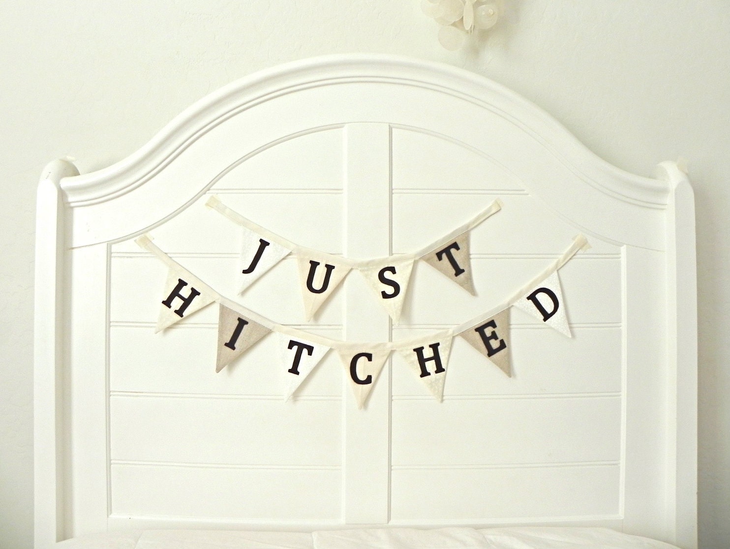 White Country Wedding Fabric Bunting, Garland, Banner, Pennant Decoration 9 Feet