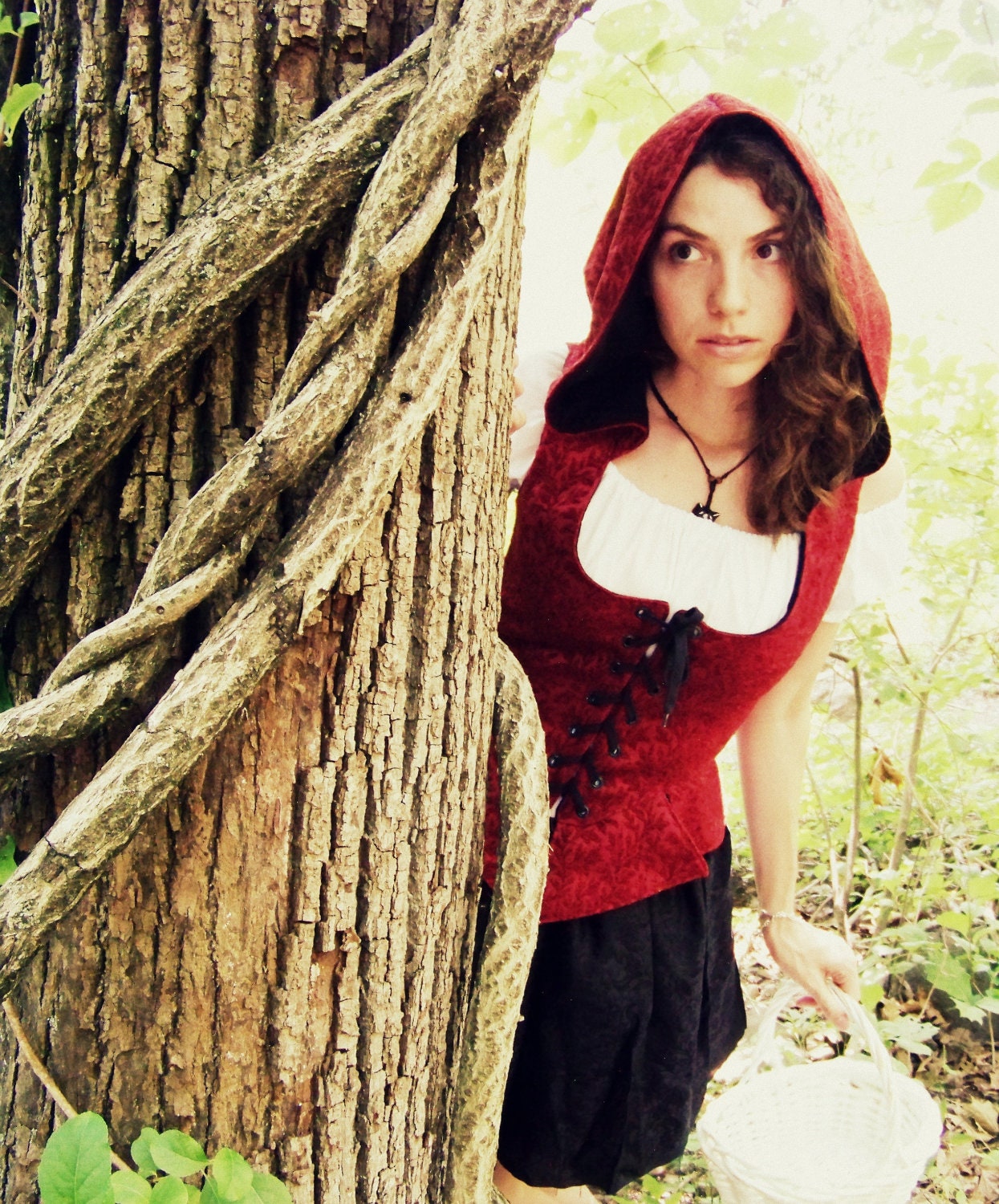 Size 18- 20 Red Riding Hood Bodice - Renaissance, Medieval, Fantasy XL Extra Large Black and Red