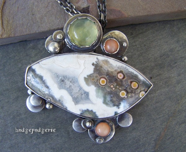 FANTA-SEA - Sterling Silver Ocean Jasper Pendant Necklace with Prasiolite and Peach Moonstones