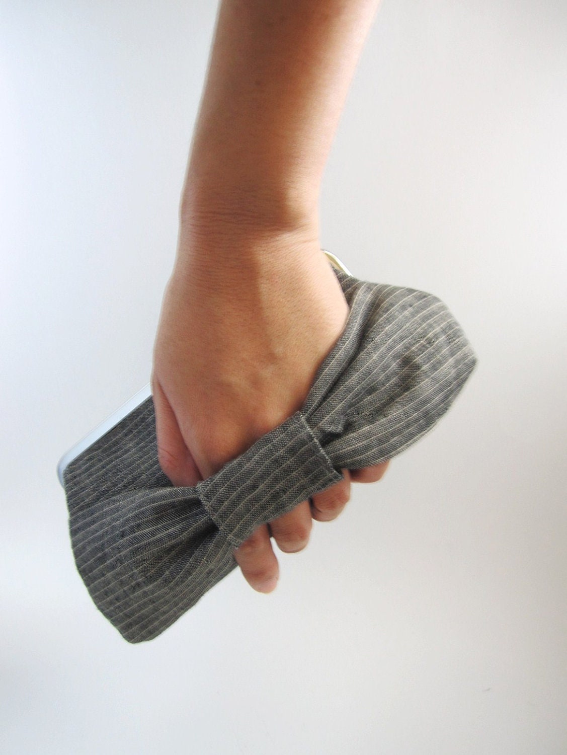 Frame Bow Clutch Purse- green linen stripe