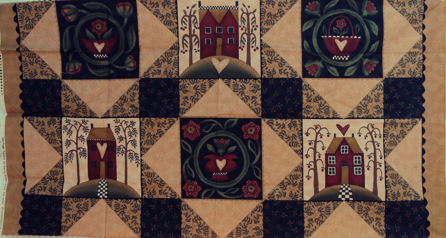 Primitive homestead panel Moda quilt fabric by melodyoftheheart