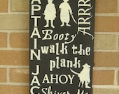 PIRATES, HaNdPaInTed PRiMiTiVe WooD SiGn, Kids, Children, Boys, Home Decor, Typography, Personalize name