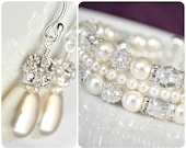 Bridal Jewelry SET, Art Deco Bridal Jewellery SET, Bridal Cuff Bracelet and Earrings SET, Swarovski Elements