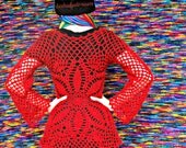 SOLD OUT - Red Mohair Crochet Lace Cardigan - RESERVED for Marijke