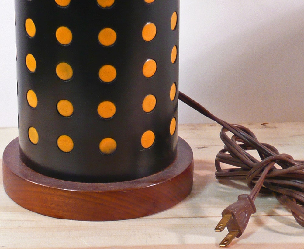 Reserved - Mid-Century Walnut and Orange Tiled Table Lamp