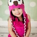 Funky Girls Owl Ear Flap Hat--Baby, Toddler, Child--Custom Color Options