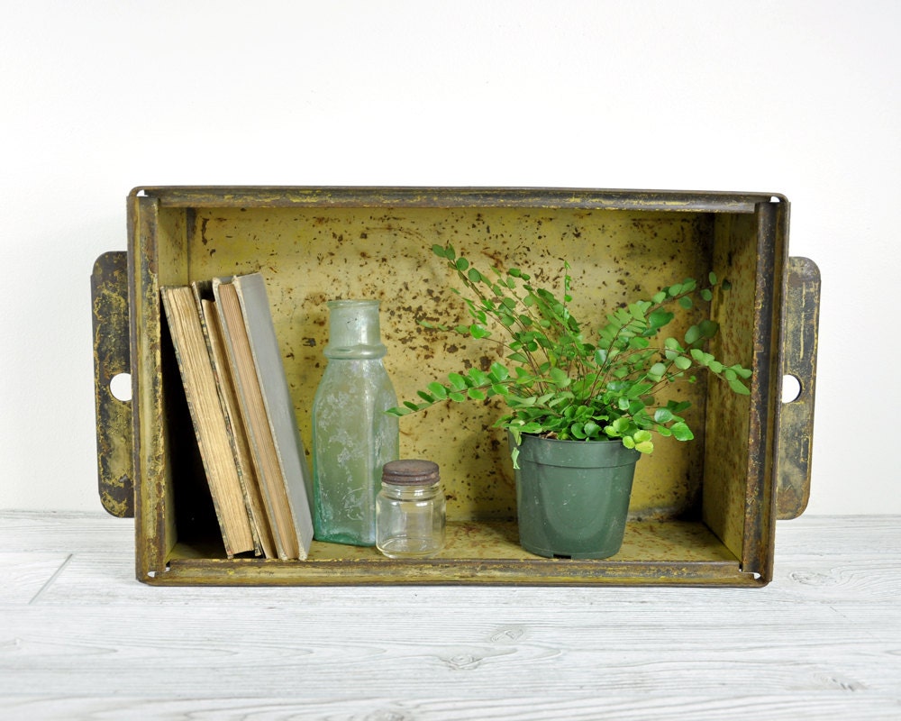 Vintage Stackable Metal Storage Bin / Industrial Crate / Industrial Storage