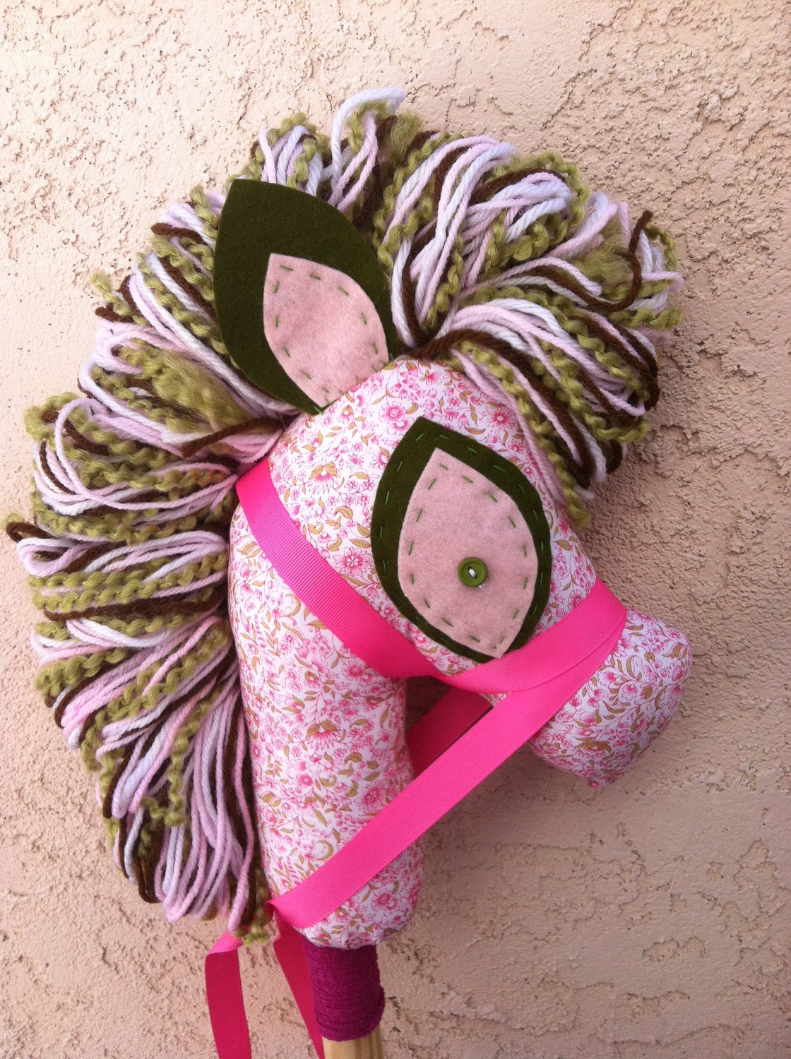 Tiny Pink Floral hobby horse, stick pony, upcycled, recycled Manely Recycled by audioamy