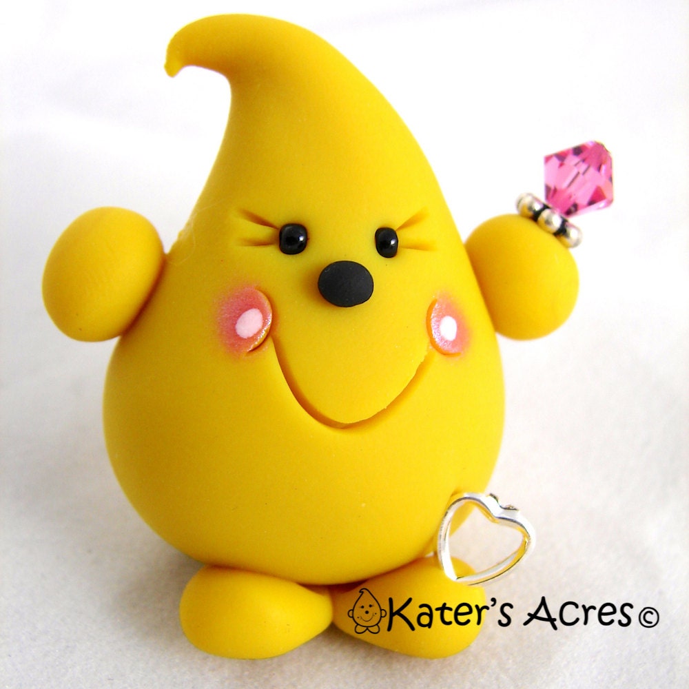 OCTOBER Birthstone OPAL or Tourmaline PARKER - Polymer Clay Character with Swarovski Pink Crystal