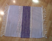Vtg Small Rag Rug, Hand-Loomed, Purples and Lavenders Farmhouse Kitchen, 32 x 27