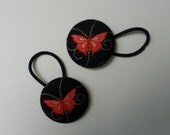 Butterfly Ponytail Holders - Butterfly - Hair Accessories - Set of 2 - Covered Button - Black - Pink