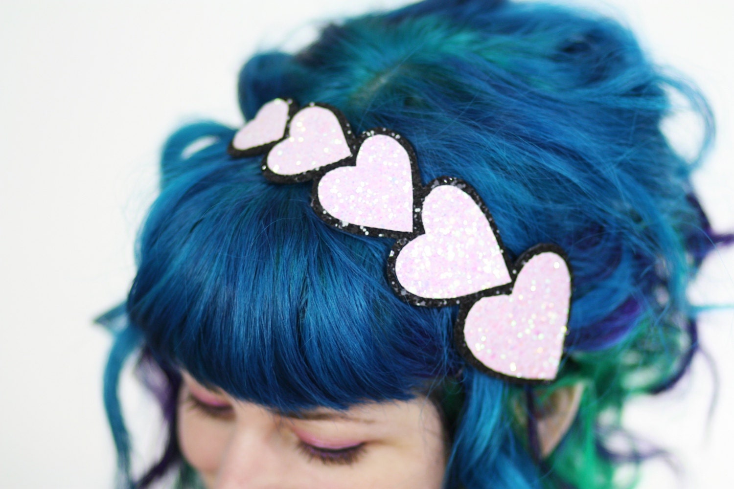 Valentine Headband, Pale Pink Glitter Hearts, Heart Headband, Headbands for Women