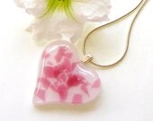 Glass Heart Pendant -  Fused Glass Jewelry - Pink and White