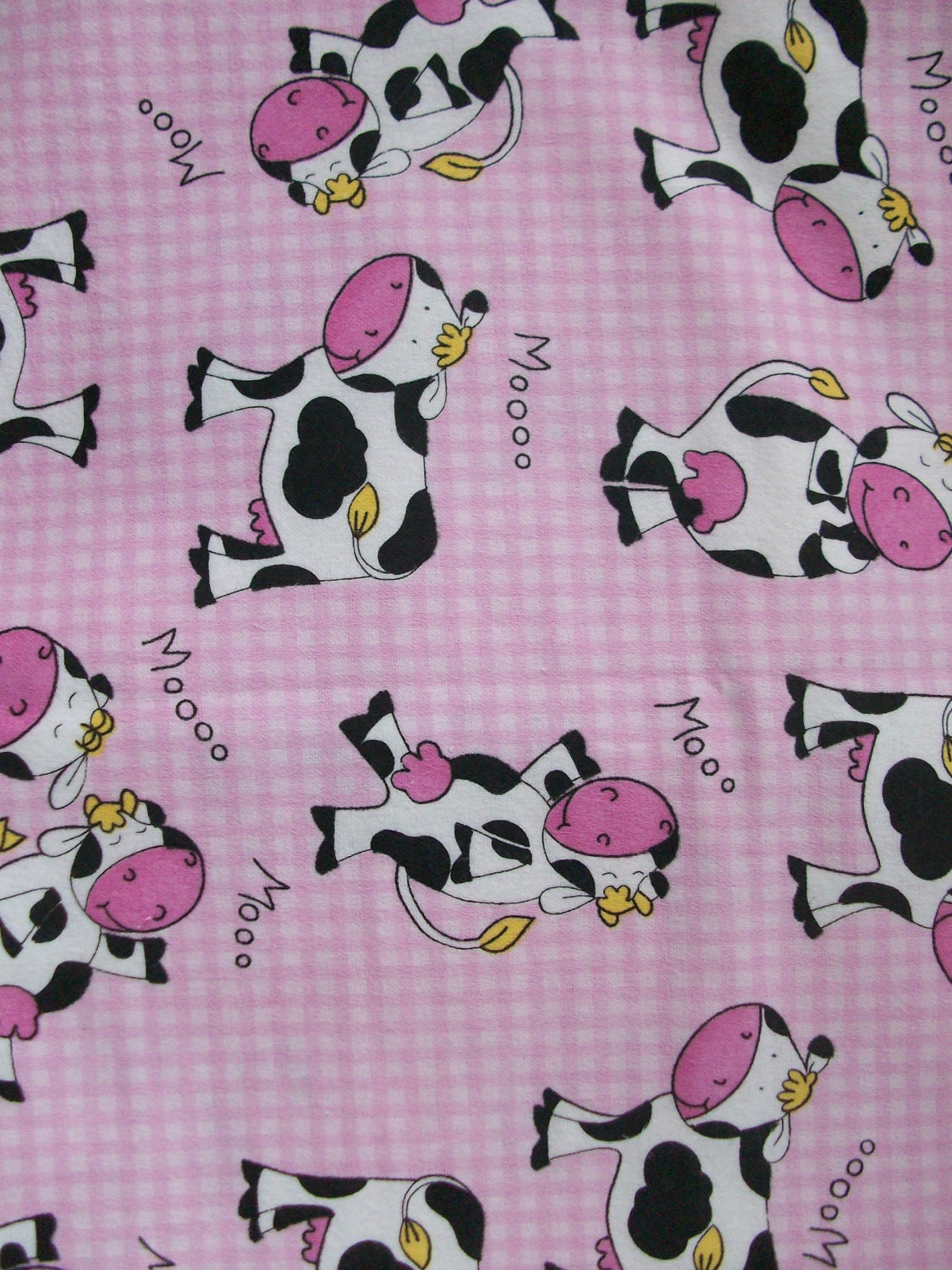 Cow Pink Flannel Print Cotton Fabric 1/2 by graciespawprints