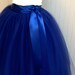 Navy blue tulle skirt tutu for women lined in black satin with a navy satin ribbon waist. Fall fashion trend.