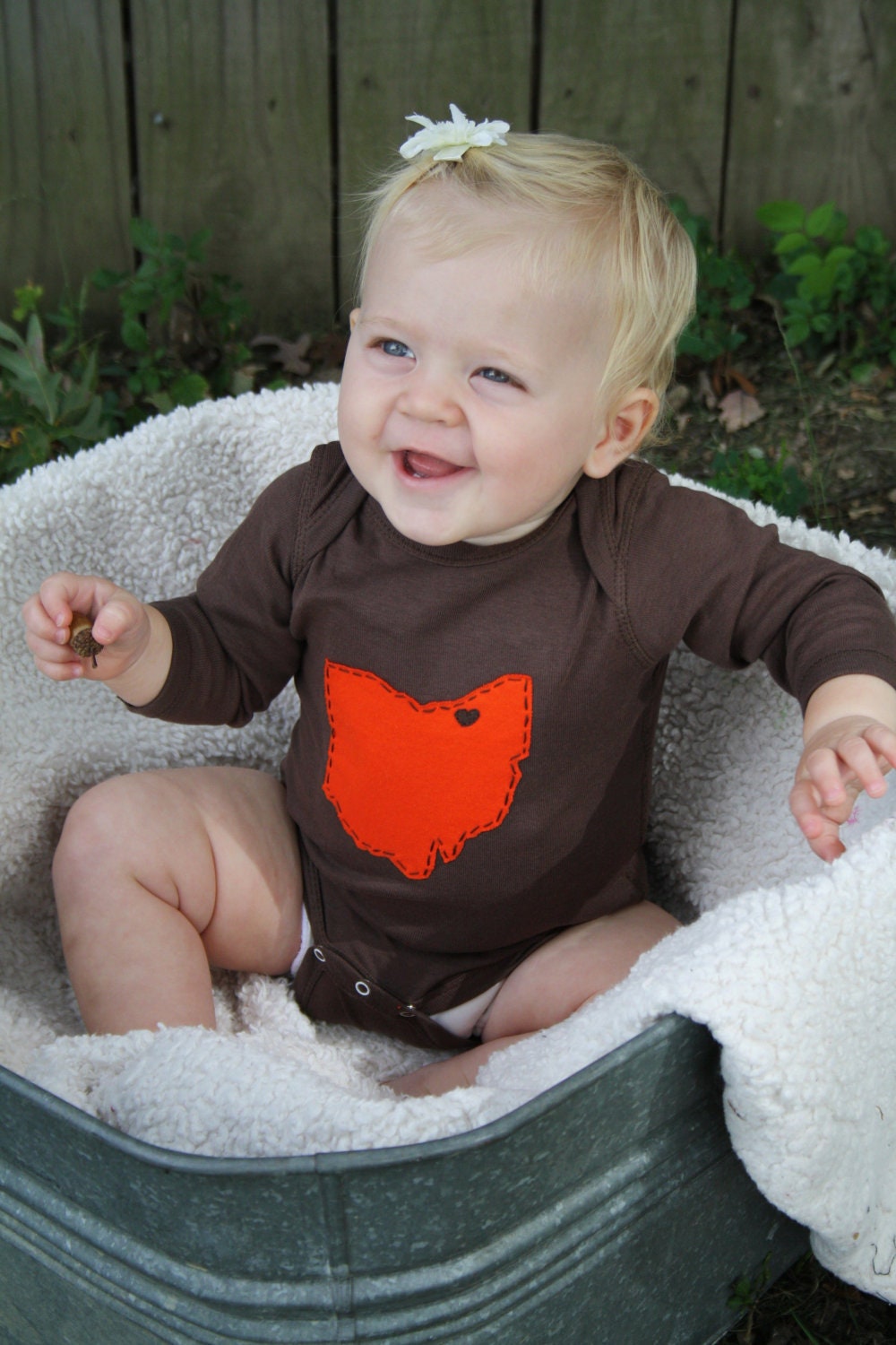 Cleveland Love, State of Ohio BROWN bodysuit with heart on cleveland, great baby shower gift, father's day gift for new dad