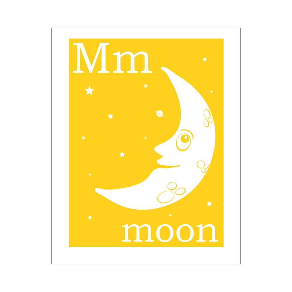 Children's Wall Art / Nursery Decor M is for Moon 8x10 inch print