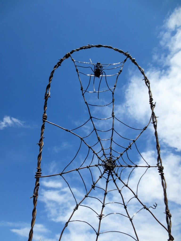 Spider In A Tattered Web Barbed Wire Garden Trellis Made to Order