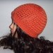 Crochet Beanie Hat Tangerine with Crochet Flower