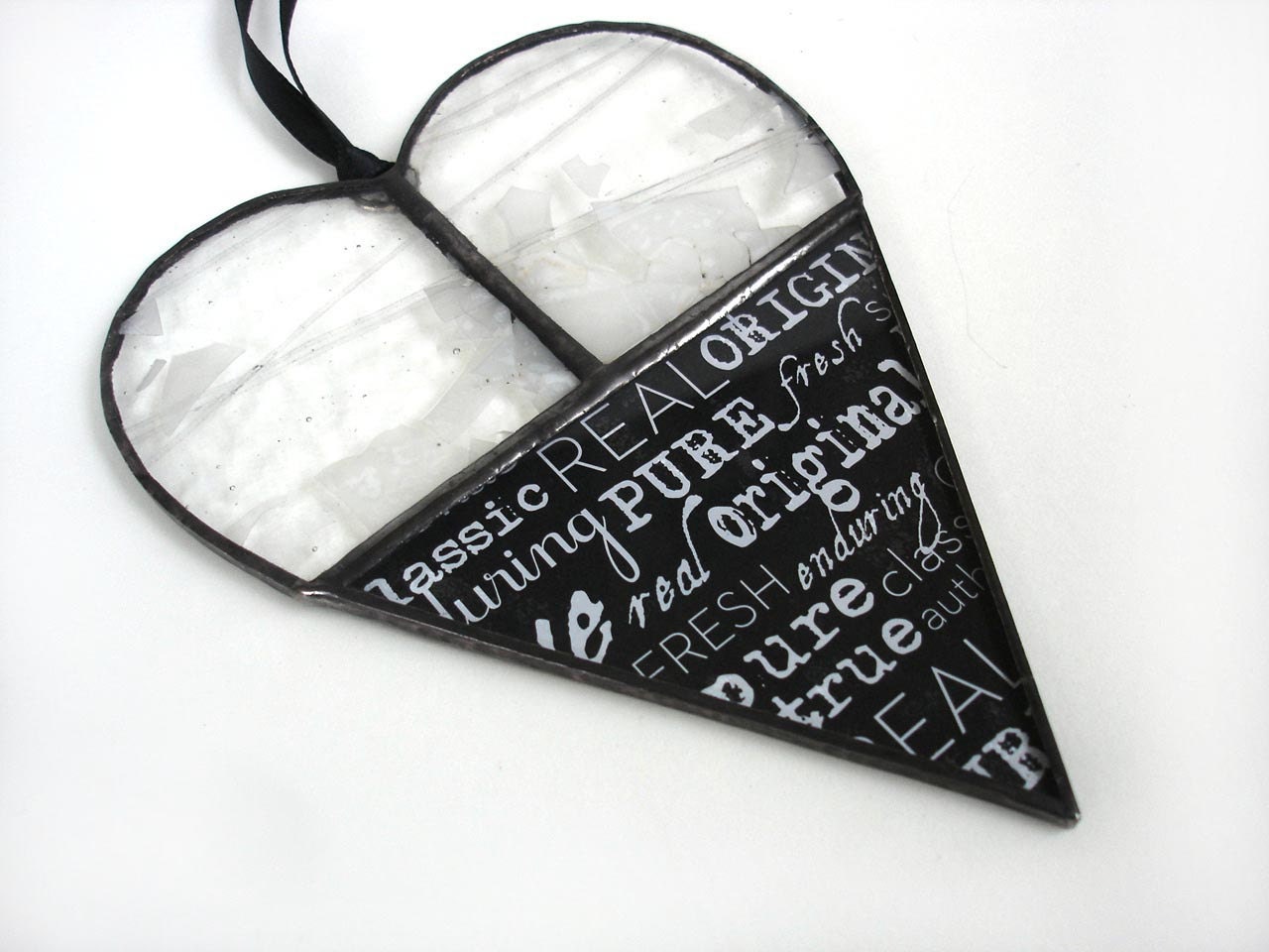Black and white love heart suncatcher, typography real classic fresh pure