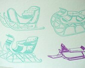 Letterpress Holiday Christmas Card - BOXED SET- Snow Racer