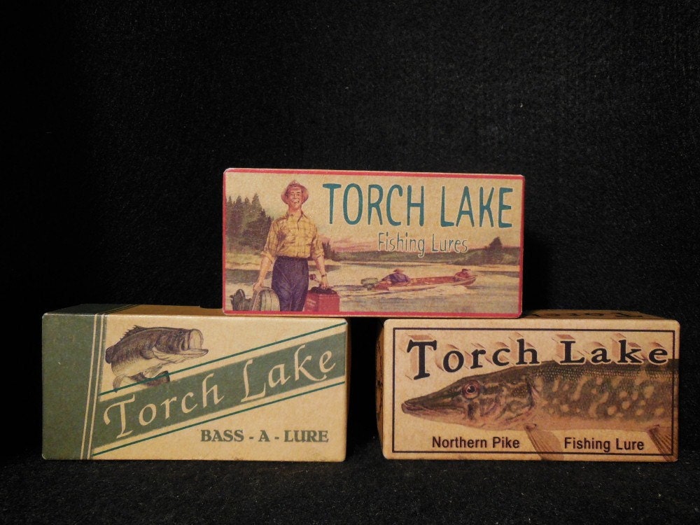Torch Lake Michigan lake house fishing cabin decor lure boxes