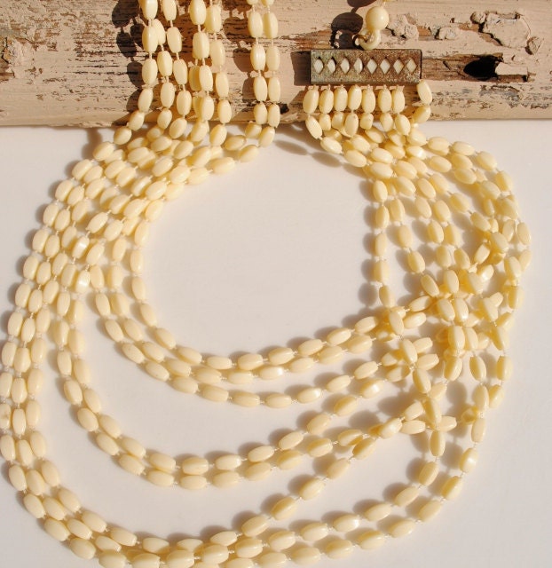 RESERVED for W - Eight Strand Faux Ivory Bead Necklace
