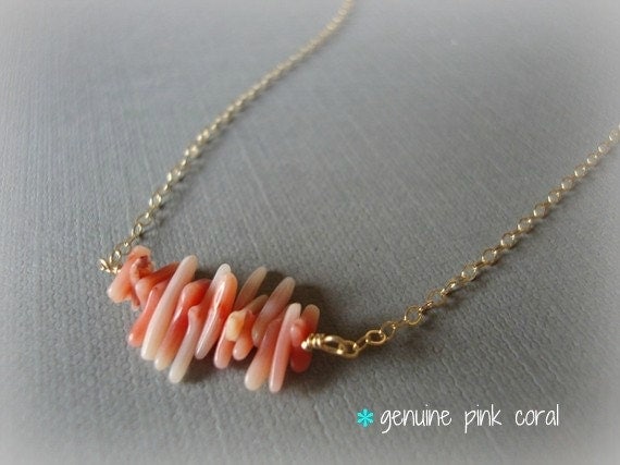coraline - pink coral mini branches - tiny ruffle at your throat - unique everyday jewelry (silver version avail)
