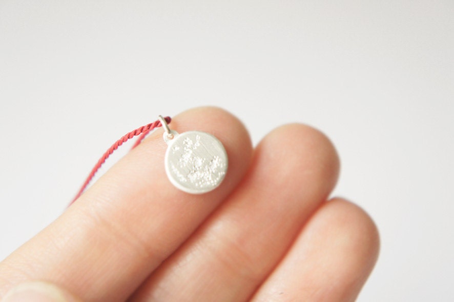 UNDER THIS MOON / Necklace - Personalized lunar phase charm of your special night in sterling silver and silk, adjustable, dainty, delicate