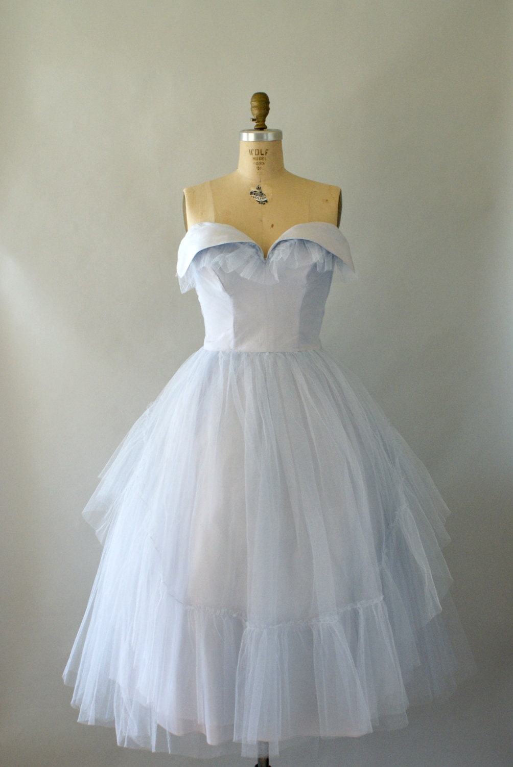1950s Formal Gown -- Vintage 1950s Pale Blue Periwinkle Cupcake Gown -- Full skirt Tulle