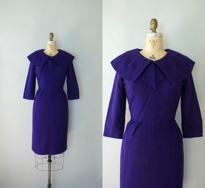 Vintage 1950s Autumn Plum Wool Wiggle Dress - 50s Medium