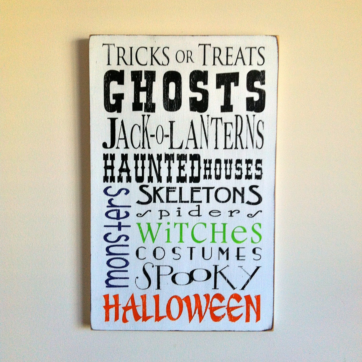 Halloween - Typography Word Art Sign in Weather Worn White Cottage Style