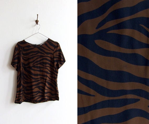 Vintage 1990s silk zebra print blouse top