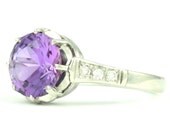 2 carat Amethyst Ring - Purple stone diamond platinum setting Vintage jewelry 1950