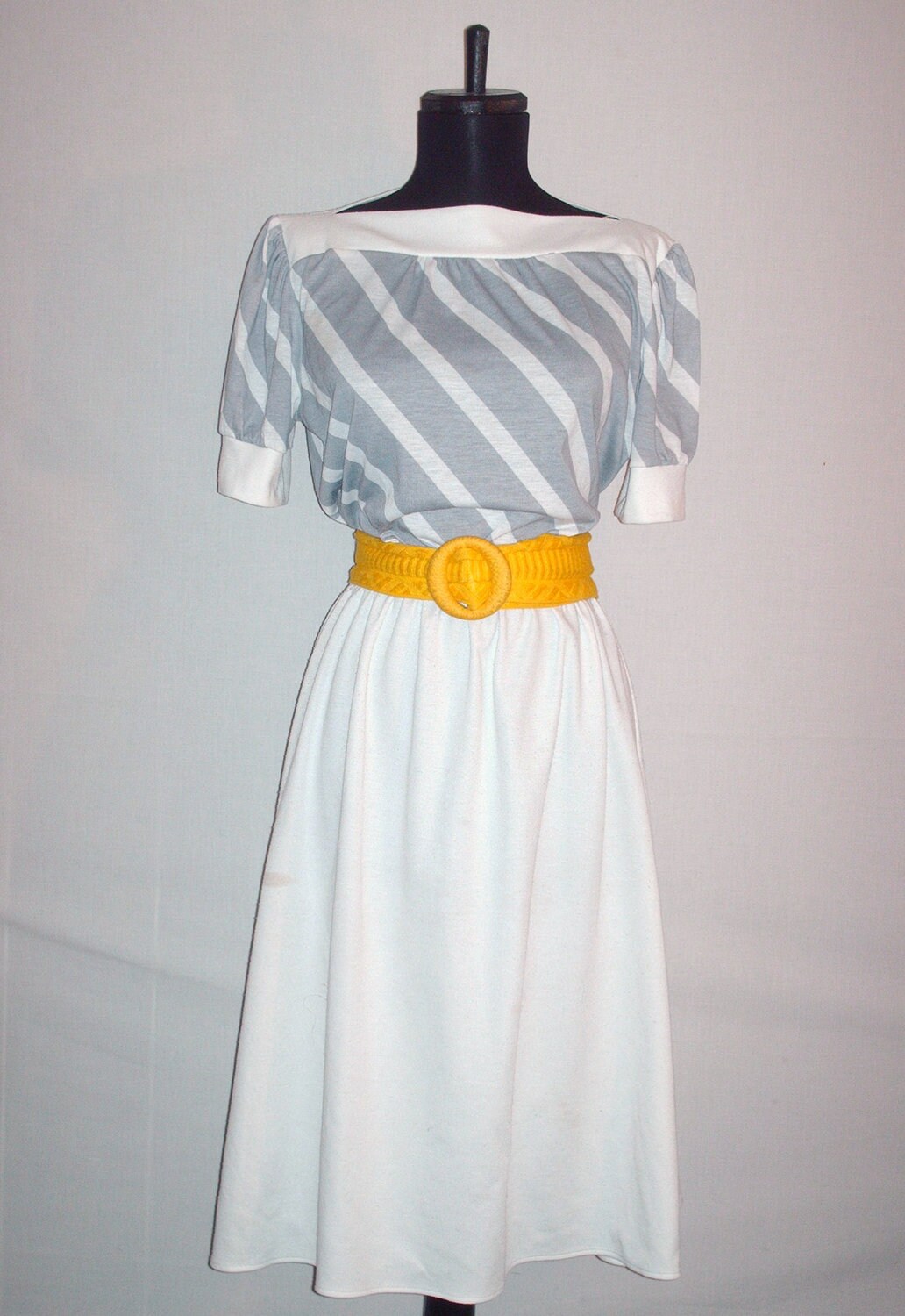 Vintage 1980s Dress Grey and White Stripes