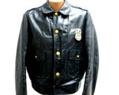 Vintage Chicago Police Leather Jacket Mens1960s Black Leather Days of Rage Decommissioned Cop Coat