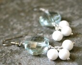 Bold Long Mint and White Earrings Lucite Sparkle Beads