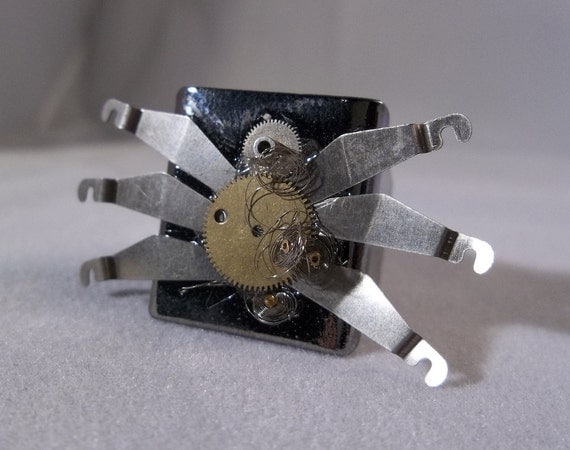 Ring Gun Metal Watch parts gears Spider Chunky Ring Adjustable