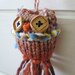 Owl Ornament- multi colored knited winter owl with scarf
