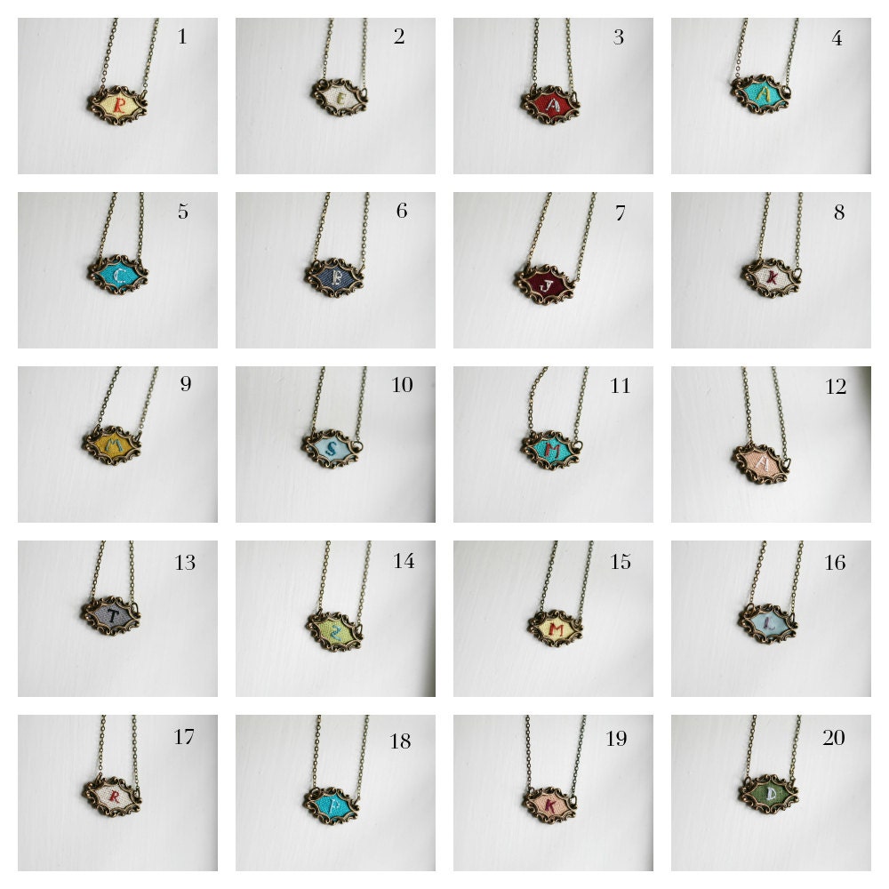 Made to Order Initial Necklace, hand embroidered initial necklace, letter, bridesmaid gift, mothers day